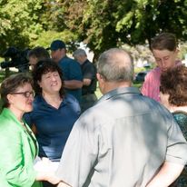 Speaking with supporters