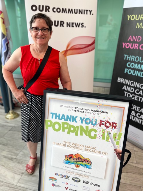 Nancy Bepple in a red tank-top at a community event